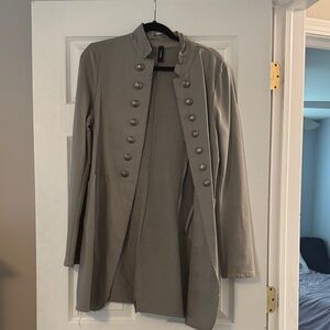 Military-Inspired Taupe Button Front Blazer Jacket